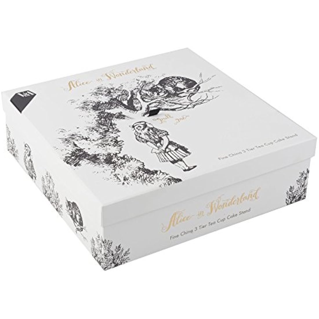 V&A Alice In Wonderland 3 Tier Cake Stand Serving Set, Cake Standing Set, Gift Boxed, White