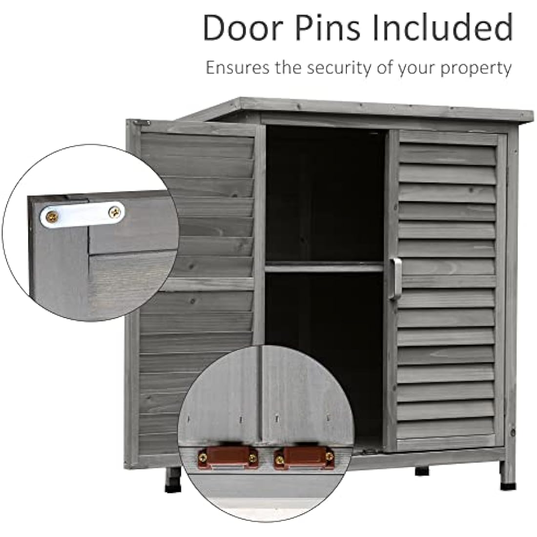 Outsunny Garden Shed Wooden Garden Storage Shed 2 Door Unit Solid Fir Wood Garage Tool Organisation Cabinet, 87L x 46.5W x 96.5Hcm, Grey