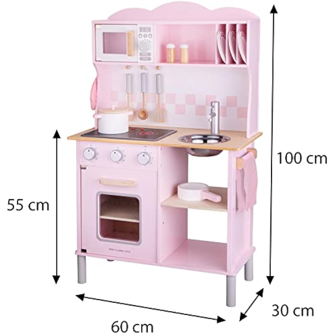 New Classic Toys 11067 Wooden Pretend Toy Kitchen for 3Y+, for Kids Included Accessoires-Comes with Electric Cooking Plate-Makes Sound, Pink
