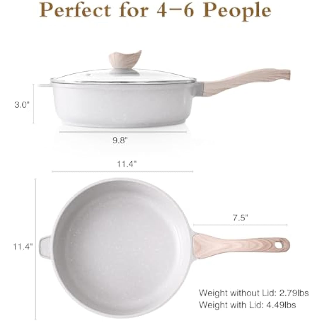 Kordisen Nonstick Ceramic Deep Frying Pan, 28 cm Non Toxic Skillet with Lid, Healthy Saute Pan for Cooking, Induction Cookware, PFOA & PFAS Free