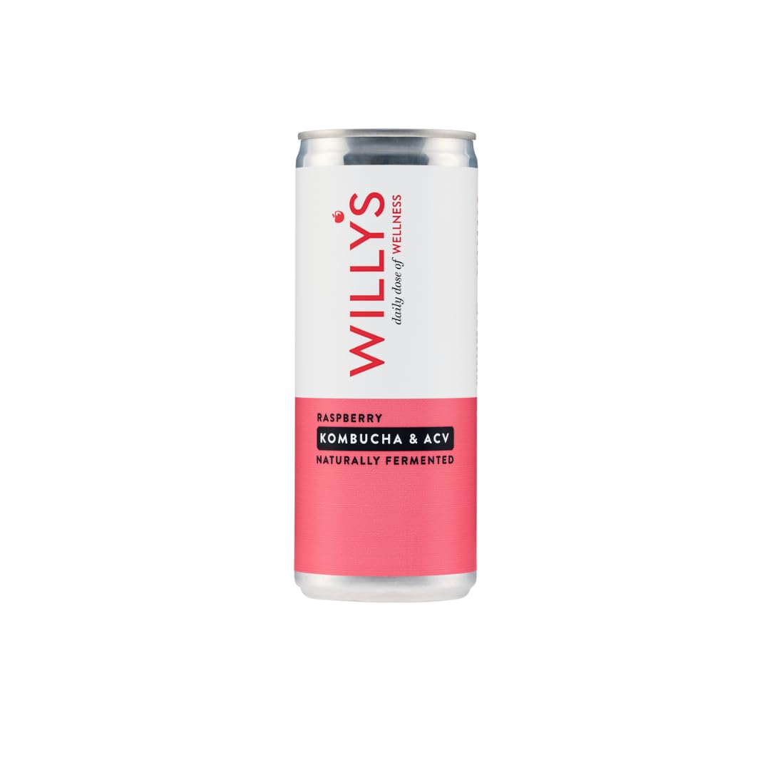 WILLY'S Raspberry Kombucha & Apple Cider Vinegar - Probiotics For Detox & Gut Health - Vegan & Gluten Free - 12 x 250ml - Sustainable ACV