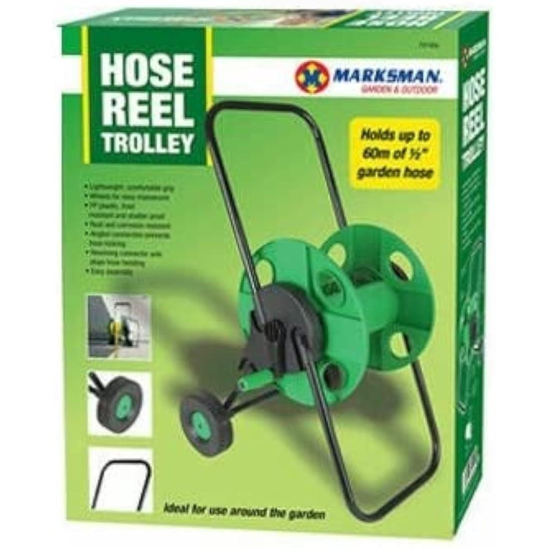 Fame Hose Pipe Reel Holder Trolley Cart Rack Garden Water Portable Free Standing Stand Wall Mountable Winder Storage Holder 1/2" X 60M (Hose Trolley)