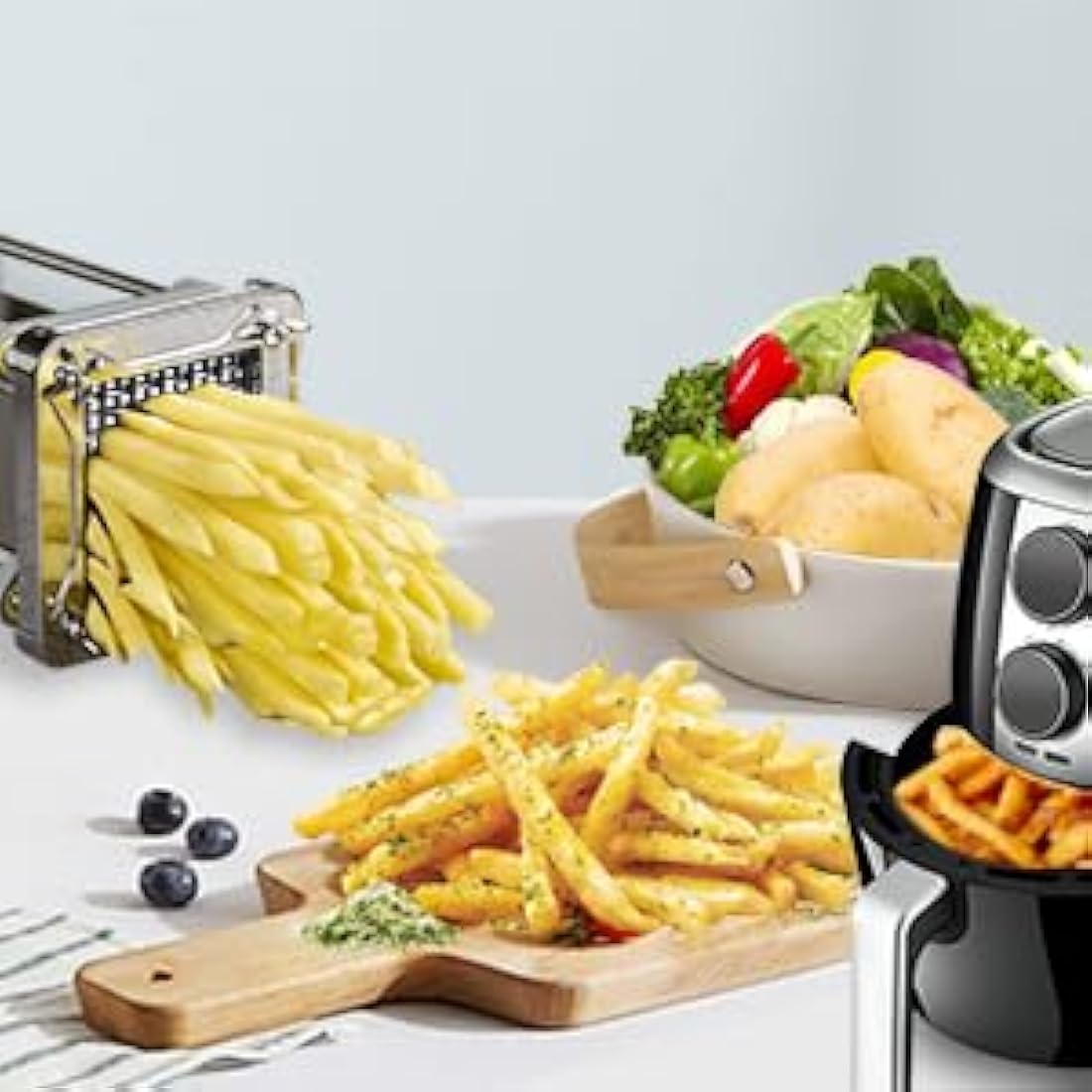 Chip Cutter, Sopito Professional Stainless Steel Potato Chipper for French Fries Cutters with 1/2 Inch and 1/4 Inch Replacement Blades for Home and Commercial Use
