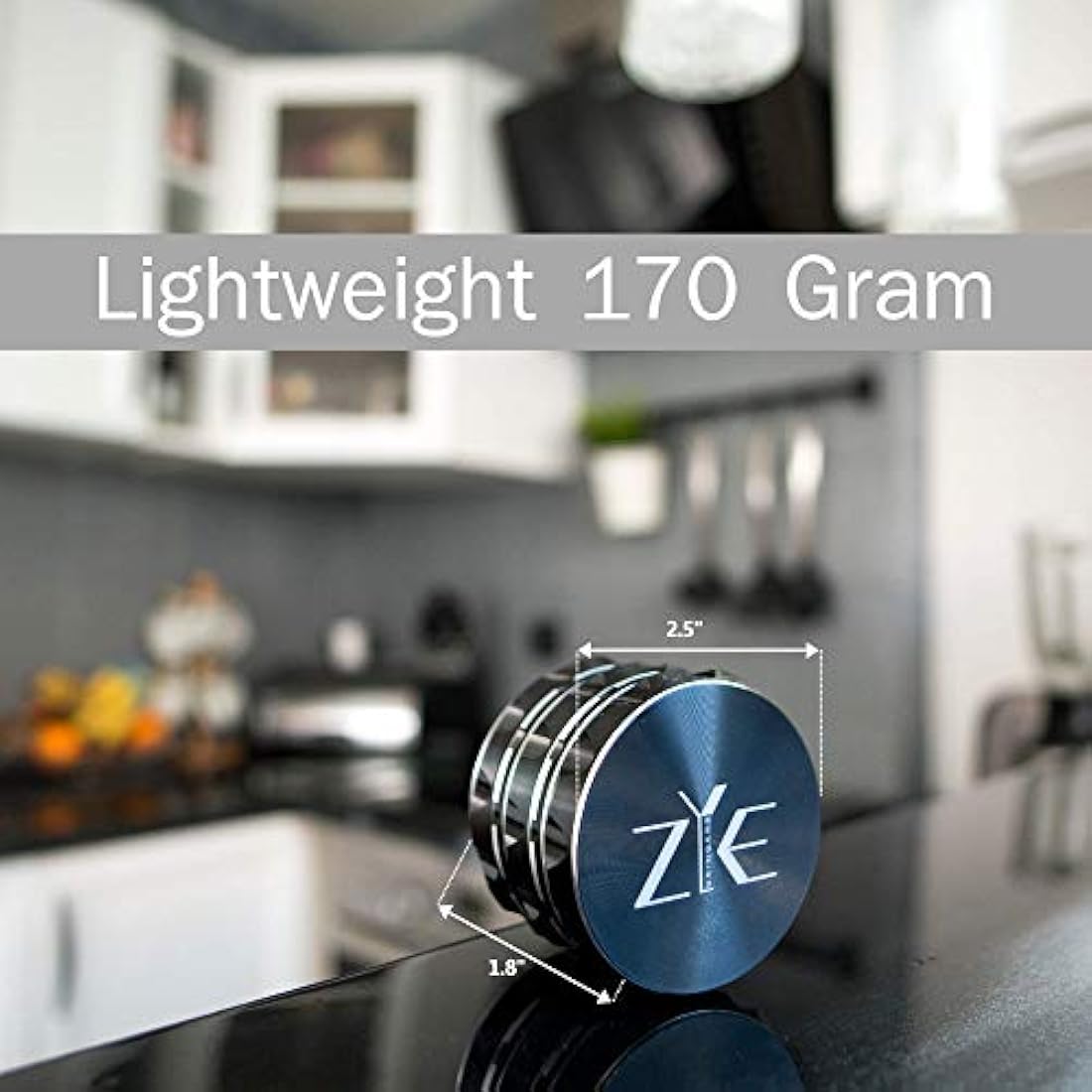 ZYE Herb Grinder – Quality Aluminium w/Ultra Sharp Teeth – Large 2.5" 4 Piece w/Twist & Lock Storage Layer – No Flaking and Non-Stick - Black