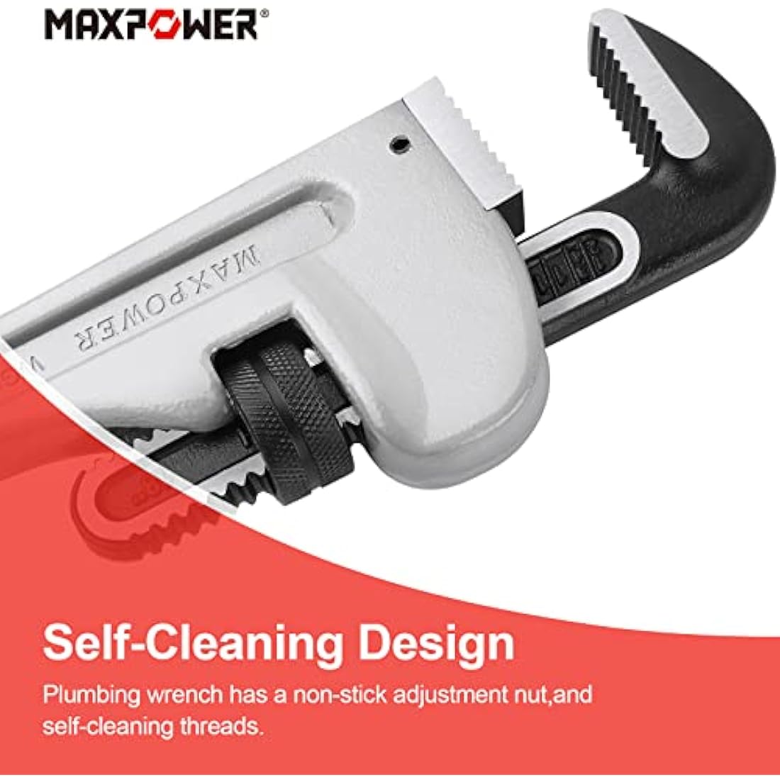 MAXPOWER 18" Heavy Duty Aluminum Pipe Wrench (450mm) – Stillson Plumbing Tool with 60mm Max Jaw Opening – Professional Straight Spanner for Plumbing & DIY