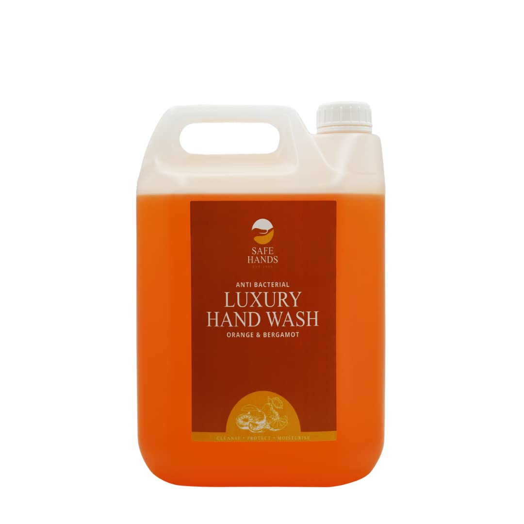 Safe Hands | Luxury Hand Wash | Orange & Bergamot | 5 Litre | Moisturising hand soap liquid | Antibacterial | Anti Bac Hand Soap | Removes 99% of