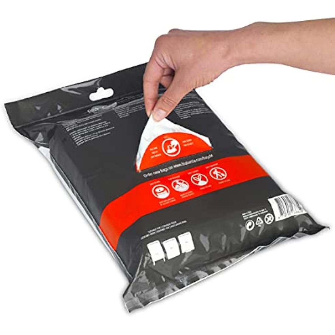 Brabantia 138829 PerfectFit Bin Liners (Size M/60 Litre) Thick Plastic Trash Bags with Tie Tape Drawstring Handles (40 Bags), White