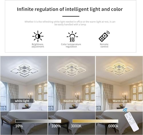 Qcyuui LED Ceiling Light Square, Modern Flush Mount Chandelier Lighting,Dimmable Bedroom Ceiliing Lamps Nordic Design for Living Room