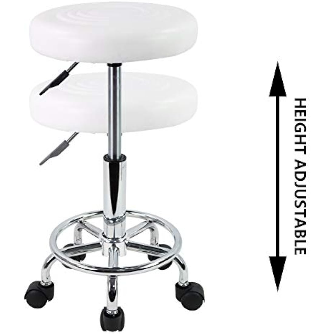 KKTONER PU Leather Round Rolling Stool with Foot Rest Swivel Height Adjustment Medical Spa Drafting Salon Tattoo Work Office Massage Stools Task Chair (White)
