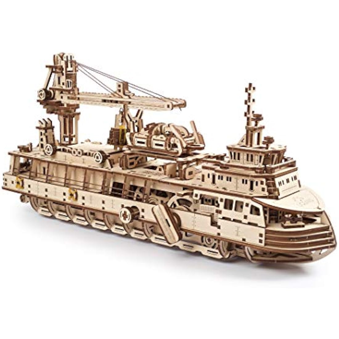 UGEARS Research Vessel 3D Puzzle - Ship Wooden Model Kits for Adults to Build - Self-Propelled Maritime Explorer with Working Crane- 3D Wooden Puzzles for Adults Gifts for Fathers Day - 575 Pcs