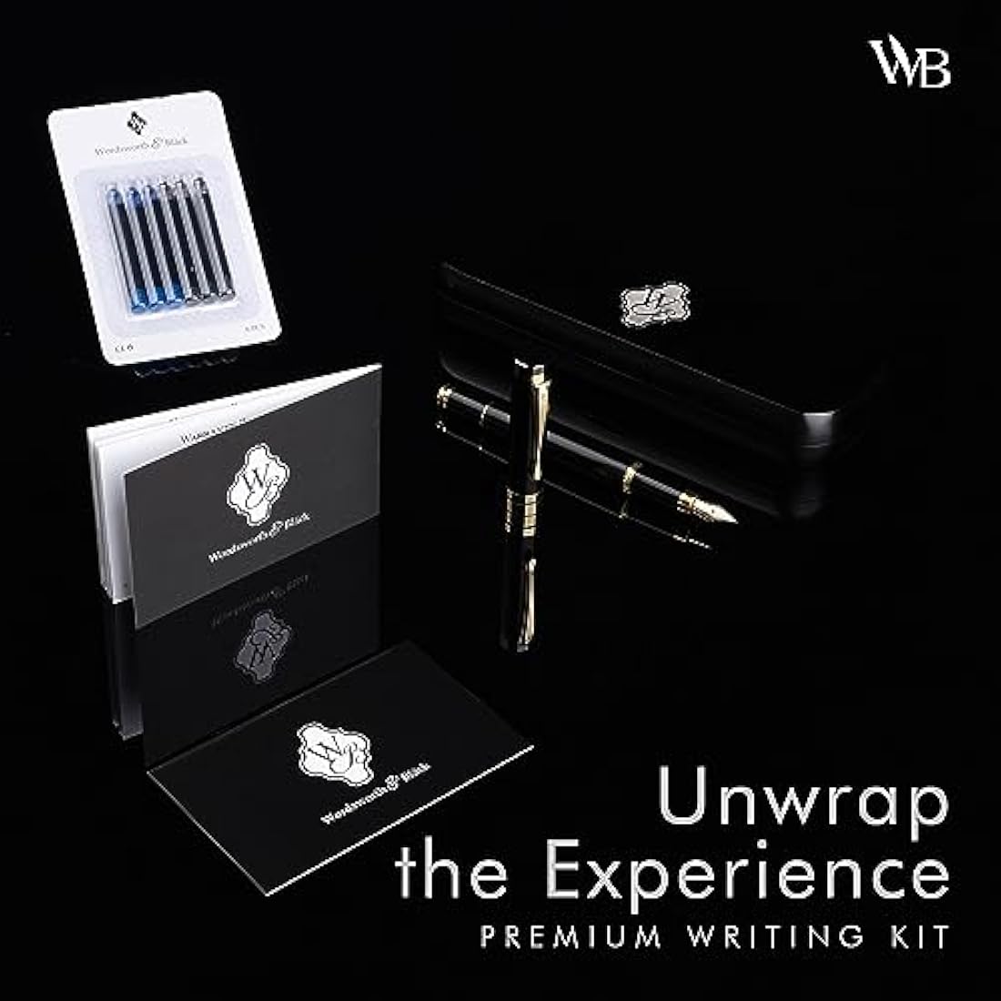 Wordsworth & Black Fountain Pen Set, Luxury Bamboo Wood - Extra Fine Nib, Gift Case; Includes 6 Ink Cartridges, Ink Refill Converter -Journaling, Calligraphy; Drawing, Smooth Writing [Black Wood]
