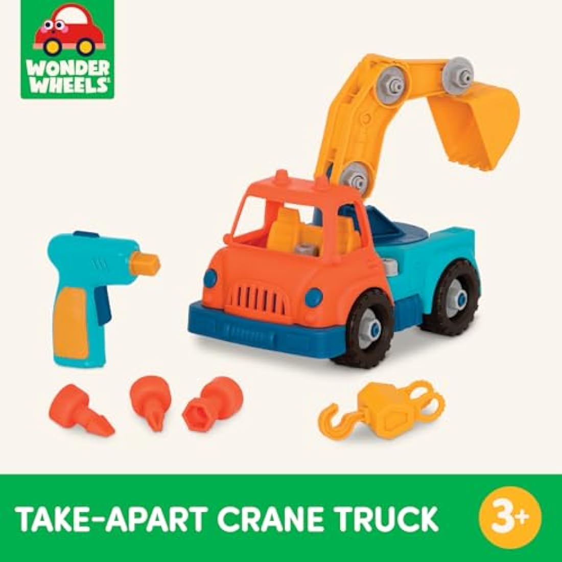 Wonder Wheels by Battat – Take-Apart Crane Truck – Toy Crane Truck with Drill for Kids Aged 3 Years & Up (31Pc), Medium