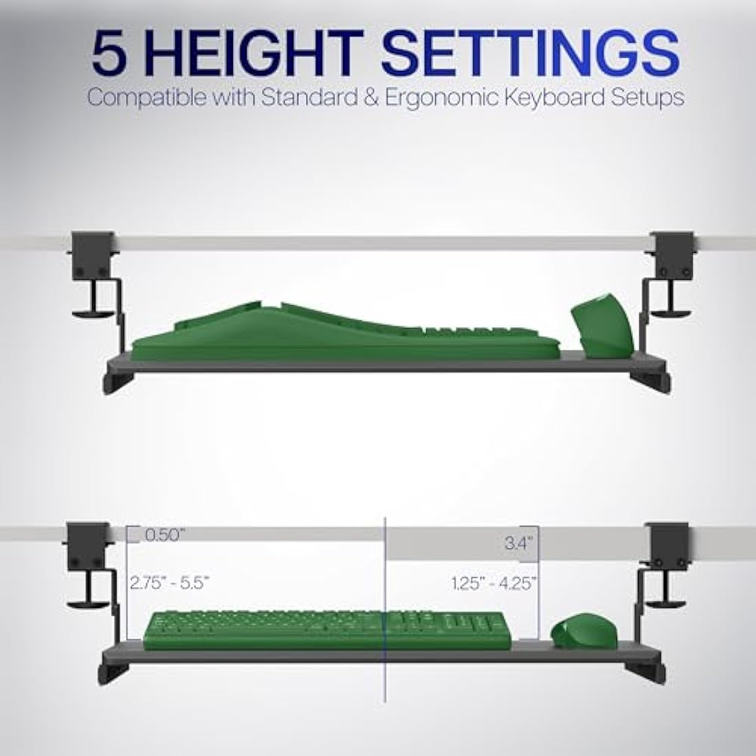 VIVO Large Height Adjustable Under Desk Keyboard Tray, C-clamp Mount System, 27 (33 Including Clamps) x 11 inch Slide-Out Platform Computer Drawer for Typing, Black, MOUNT-KB05HB