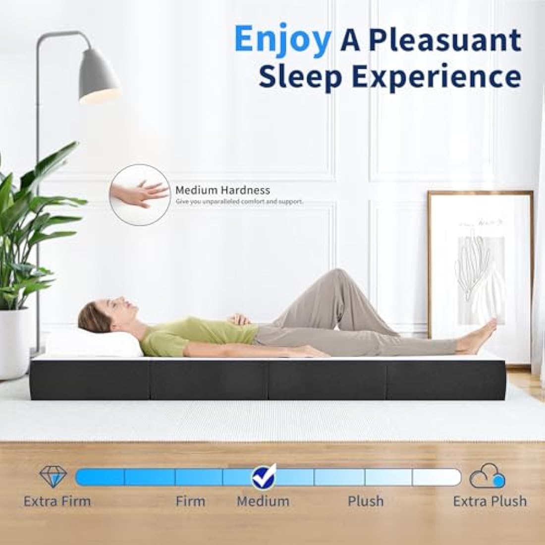 wowttrelax Folding Mattress single, 6 Inch Foldable Floor Mattress Single Memory Foam, 4 Fold Easy Storage With Washable Cover & Pressure Relief for Camping, Caravans, Travel, Guest (90x190x15cm)