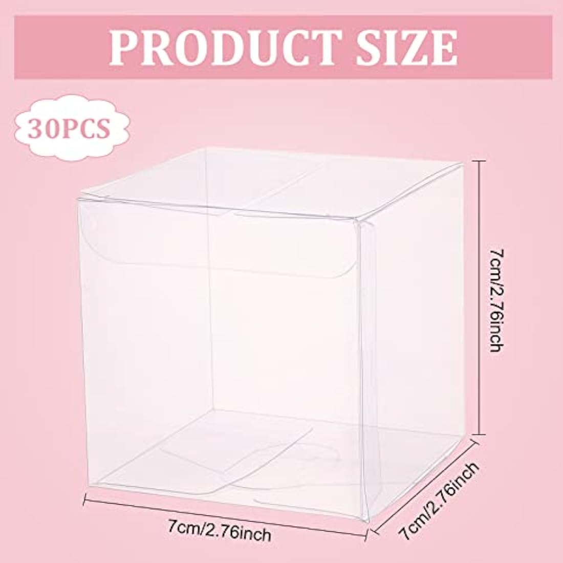 BENECREAT 30PCS 7x7x7cm Clear Cube Wedding Favour Boxes PVC Transparent Cube Gift Boxes for Jewelry Storage Display, Cake, Candy, Chocolate, Balloon