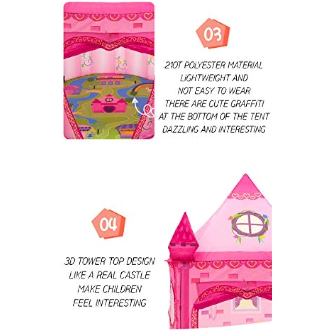 Benebomo Pink Play tent,Girls tent, Princess Castle, Kids play houses for garden, Children play tent for indoor, A place for children to rest and have fun