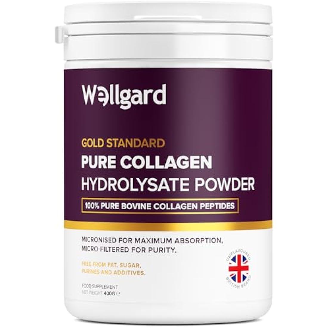 Collagen Powder, Gold Standard Bovine Collagen Peptides Powder by Wellgard - High Levels of The 8 Essential Amino Acids, Collagen Supplements, Halal & Kosher, Made in UK