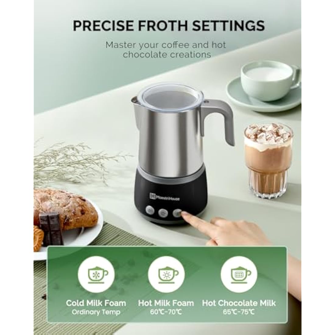 Maestri House Milk Frother, 4-in-1 Electric Milk Steamer and Frother, 500mL 600W Smart Touch Control Hot and Cold Foam Maker, Memory Function for Latte, Cappuccinos, Warm Milk, BasicFro 500