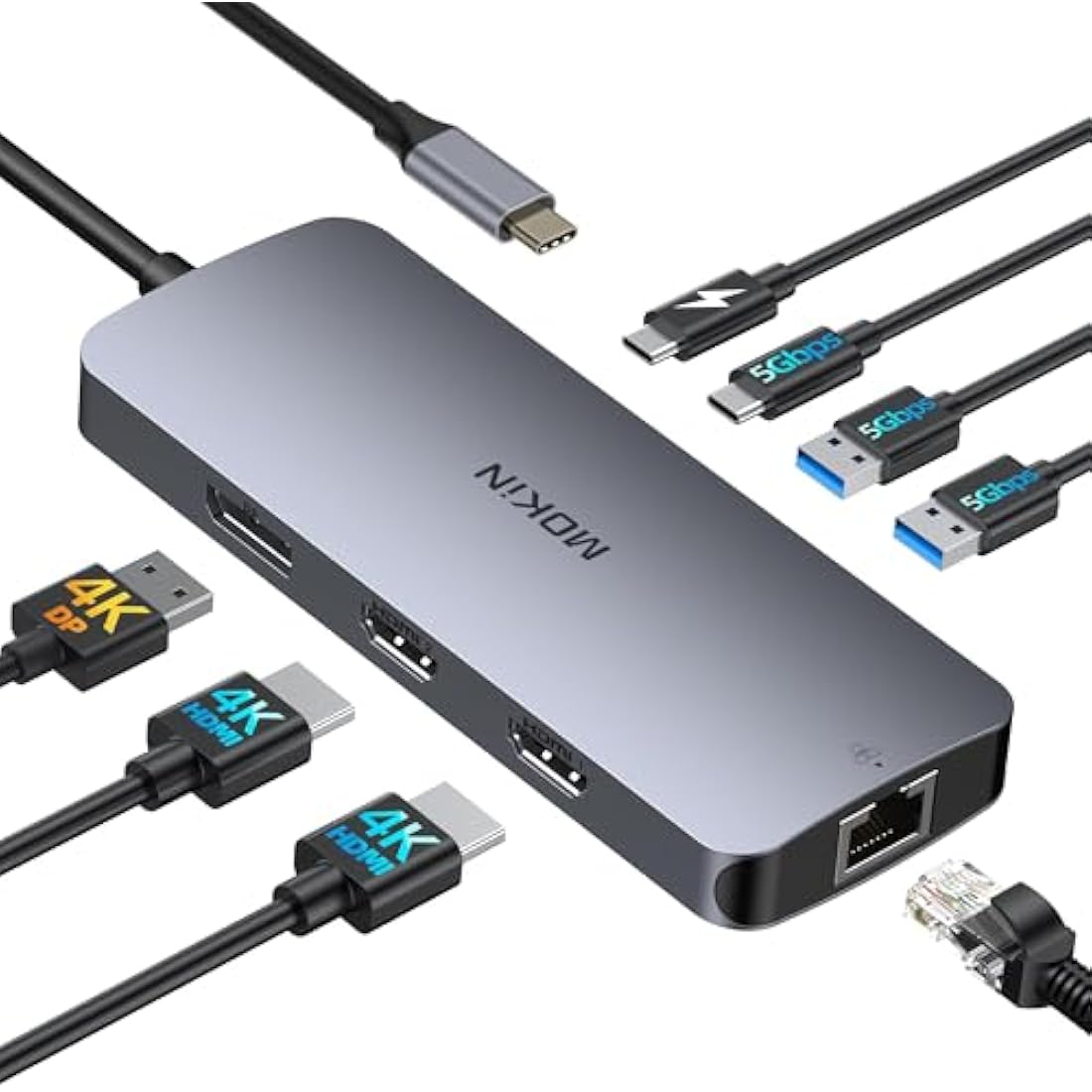 MOKiN USB C Docking Station - 3 Monitor Hub with 2 HDMI, 4K DisplayPort, 1Gbps Ethernet, 100W PD Charging, 3 USB A/C 3.0 Ports for MacOS/Dell XPS/HP/Lenovo/Surface