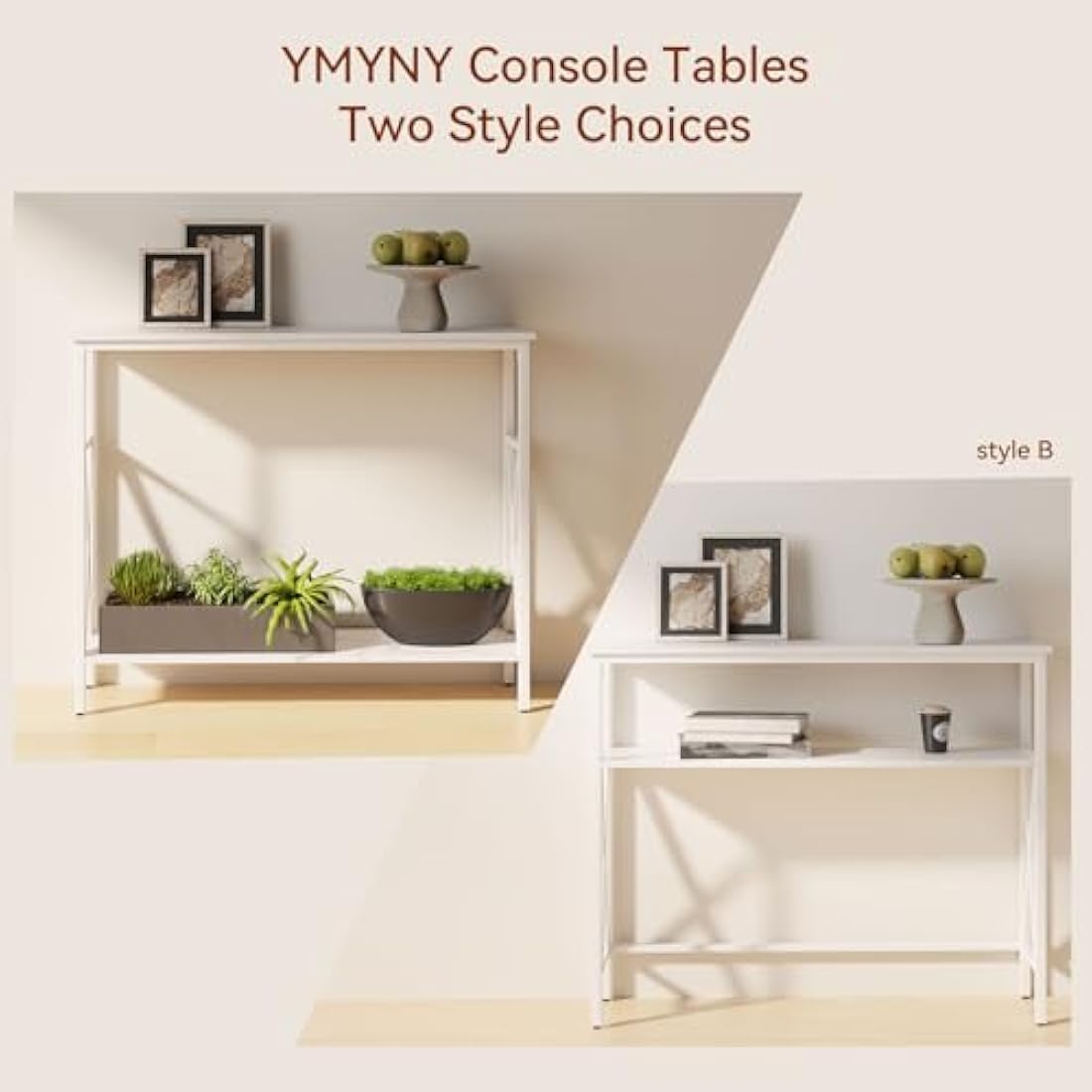 YMYNY Console Table, Industrial Entryway Table for Hallway, Narrow Sofa Table with Shelves, Metal Frame, Compact Display Table for Small Spaces, Living Room, 101×25×80.5CM White HST007W
