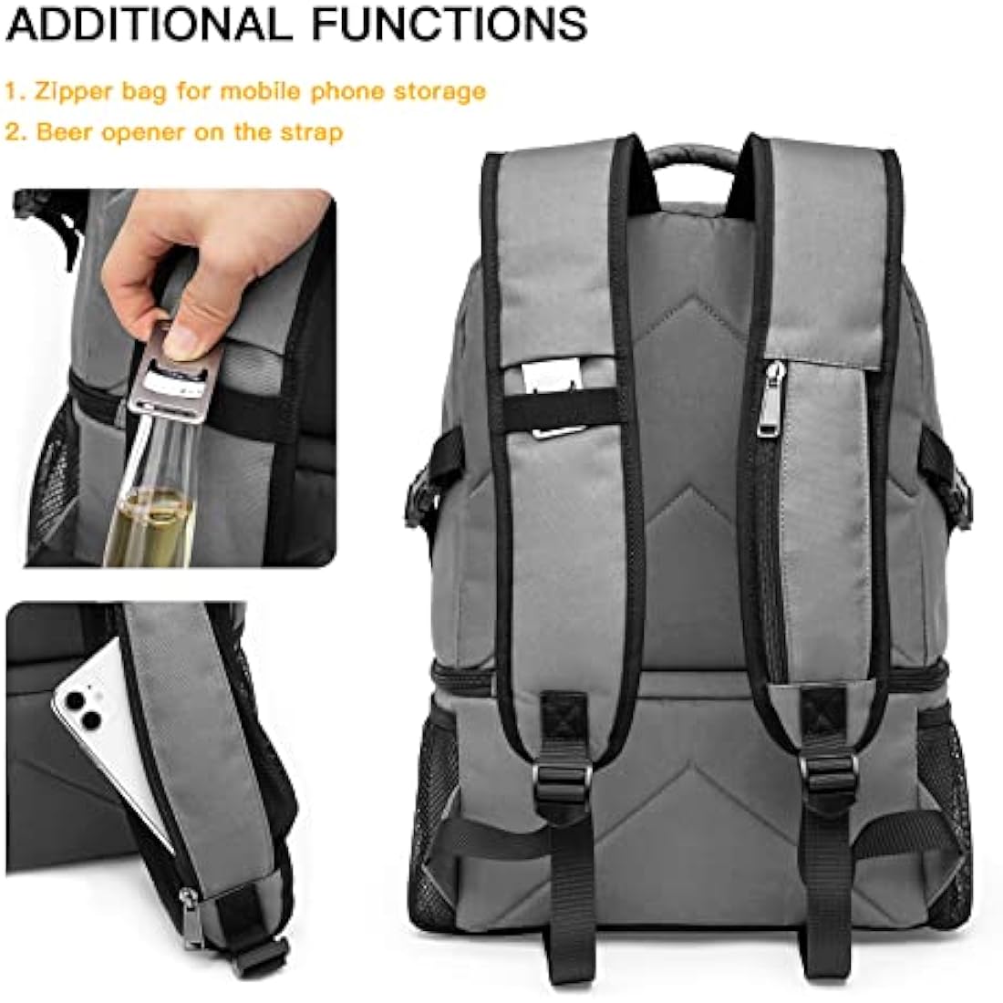 TUGUAN Insulated Cooler Backpack 28L Leakproof Cool Bag Rucksack Double Deck Bottom Thermal Compartment Picnic Backpack for Lunch, Beach, Camping