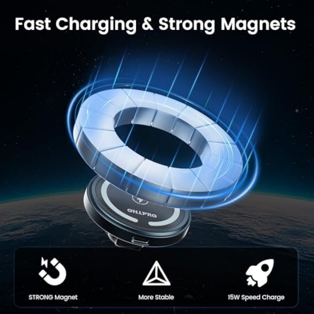OHLPRO MagSafe Car Mount Charger iPhone Wireless Car Charger, Stick on Dashboard Magnetic Phone Holder Mount for iPhone 16 Pro Plus Max 15 14 13 12 Series, 15W Fast Charging, Aluminum Shell