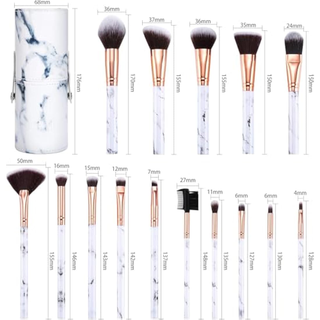 Makeup Brushes DUAIU Makeup Brush Set Professional 15-Piece Marble Make Up Brushes for Foundation Brush Powder Concealers and Eyeshadow Brush with Exquisite Marble Bucket Gift Box White