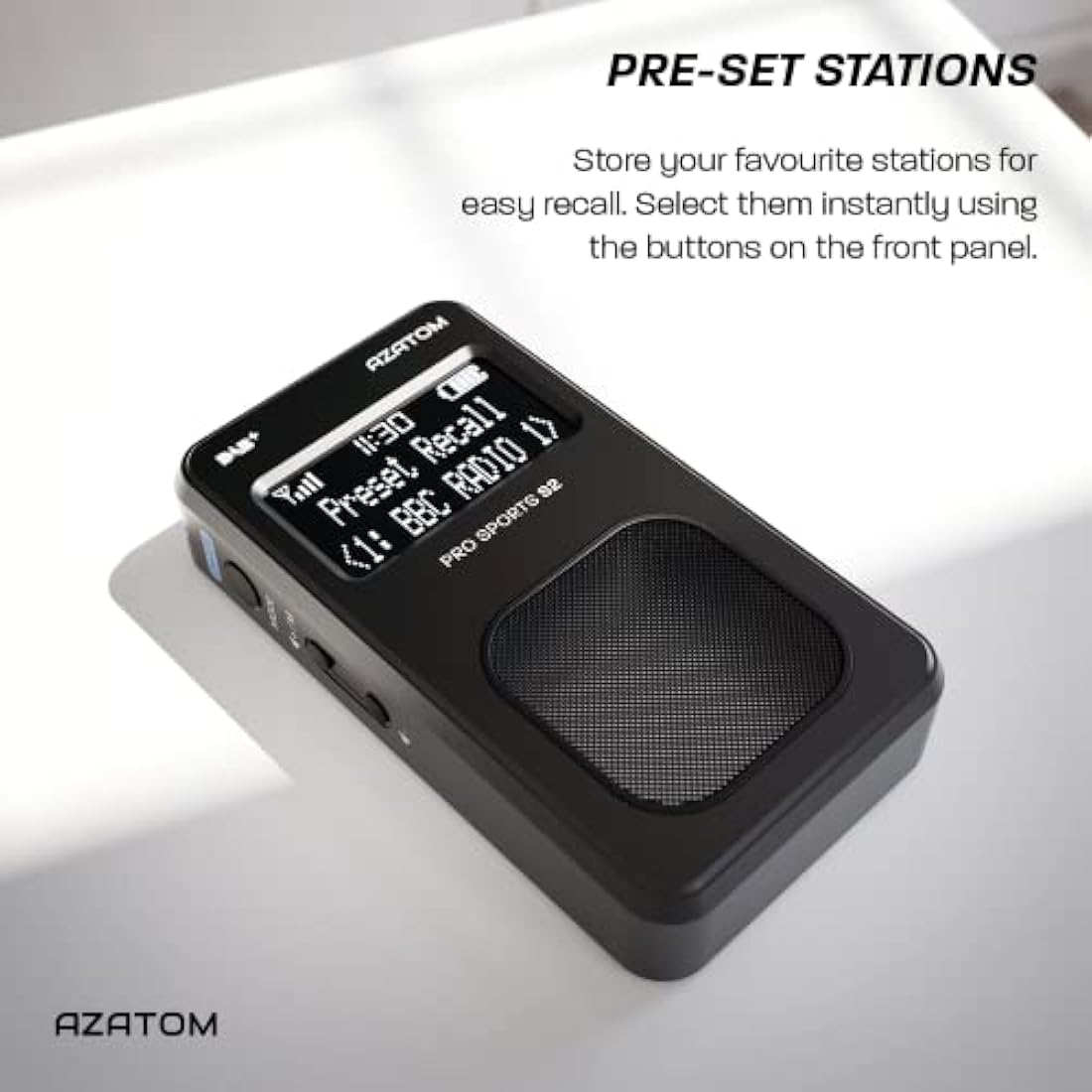 Portable DAB/DAB+ & FM Digital Radio | Sports Earphones Included | Built in Speaker | Rechargeable Battery (10-12 Hours) | Perfect for Sports, Hiking or Working | AZATOM Pro Sports S2 (Black)
