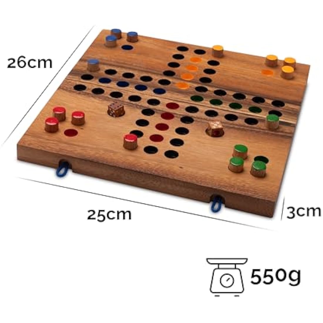 LOGOPLAY Ludo Classic Family Board Game 2-4 Players Fun Game for Kids and Andults Playing field 26 x 25 cm - wooden dice game