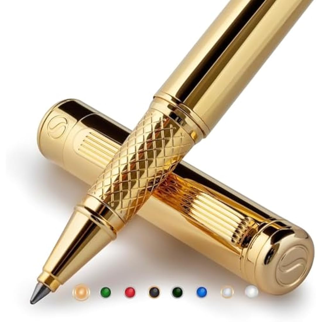 Scriveiner Gold Rollerball Pen - Stunning Luxury Pen, Real Gold Plating, Schmidt Ink Refill, Best Roller Ball Pen Gift Set for Men & Women, Professional, Executive Office, Nice Pens