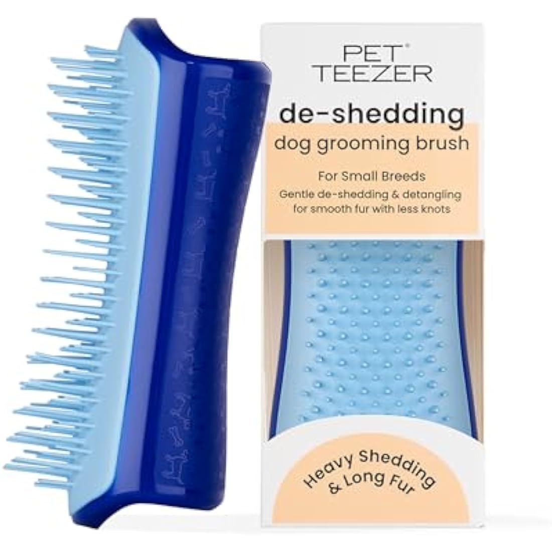 Tangle Teezer | Pet Teezer | Dual-Tier De-Shedding & Grooming Brush for Dogs | Small | Gentle Polymer Teeth | Ideal for Double-Coated Breeds | Ergonomic & Easy Clean | Navy & Sky Blue