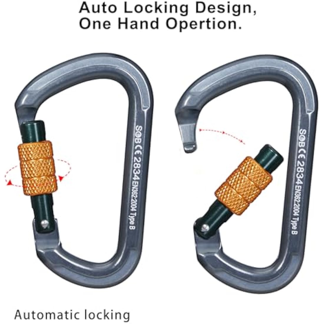 Climbing Carabiners, Auto Locking Carabiner Clips Heavy Duty for Rock Climbing, Camping, Dog Leash, Hammock, Swing, Water Bottle