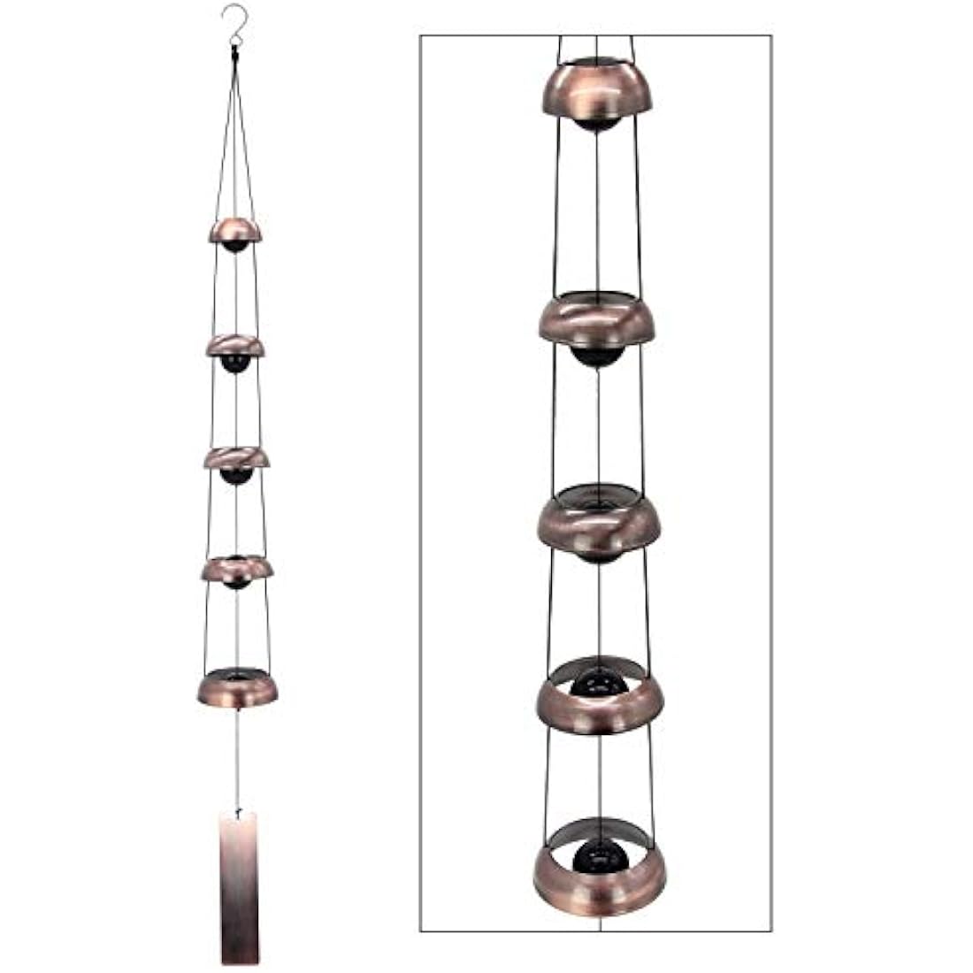 Temple Red Copper Wind Chimes, 3 Bells - Feng Shui Chimes for Garden Outdoor and Porch