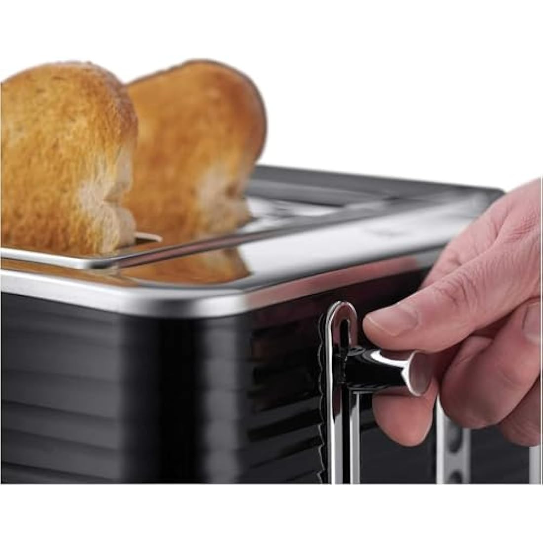Russell Hobbs Inspire 4 Slice Toaster (Extra wide slots, High lift feature, 6 Browning levels, Frozen/Cancel/Reheat function with Blue LED illumination, 1800W, Black textured high gloss) 24381