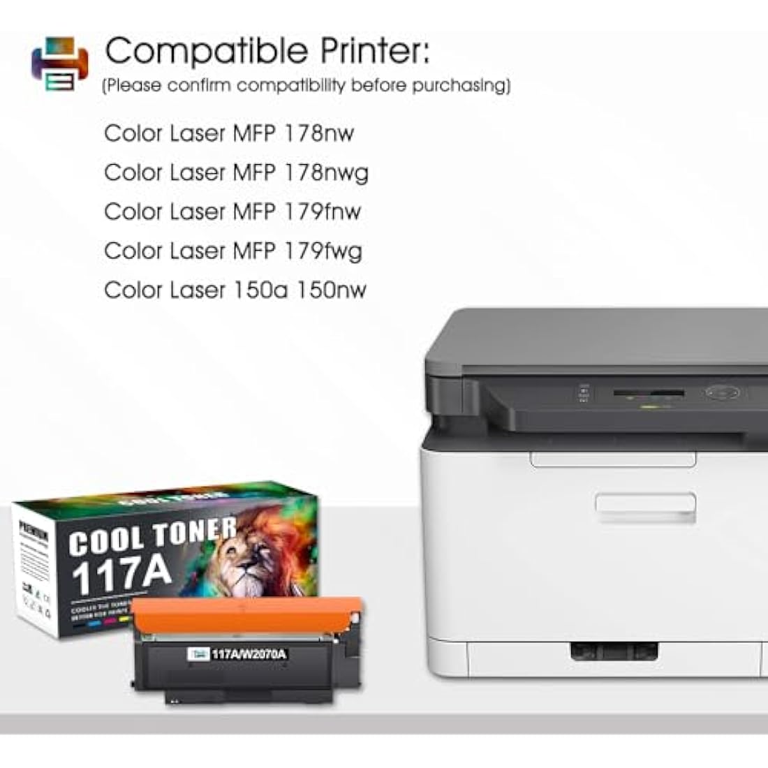 Cool Toner 117A Cartridge Compatible with HP Color Laser MFP 178nw 179fnw 150nw 150a 178nwg 179fwg 178 179 150 W2070A W2071A W2072A W2073A 117A Ink (Black Cyan Yellow Magenta Pack of 4)