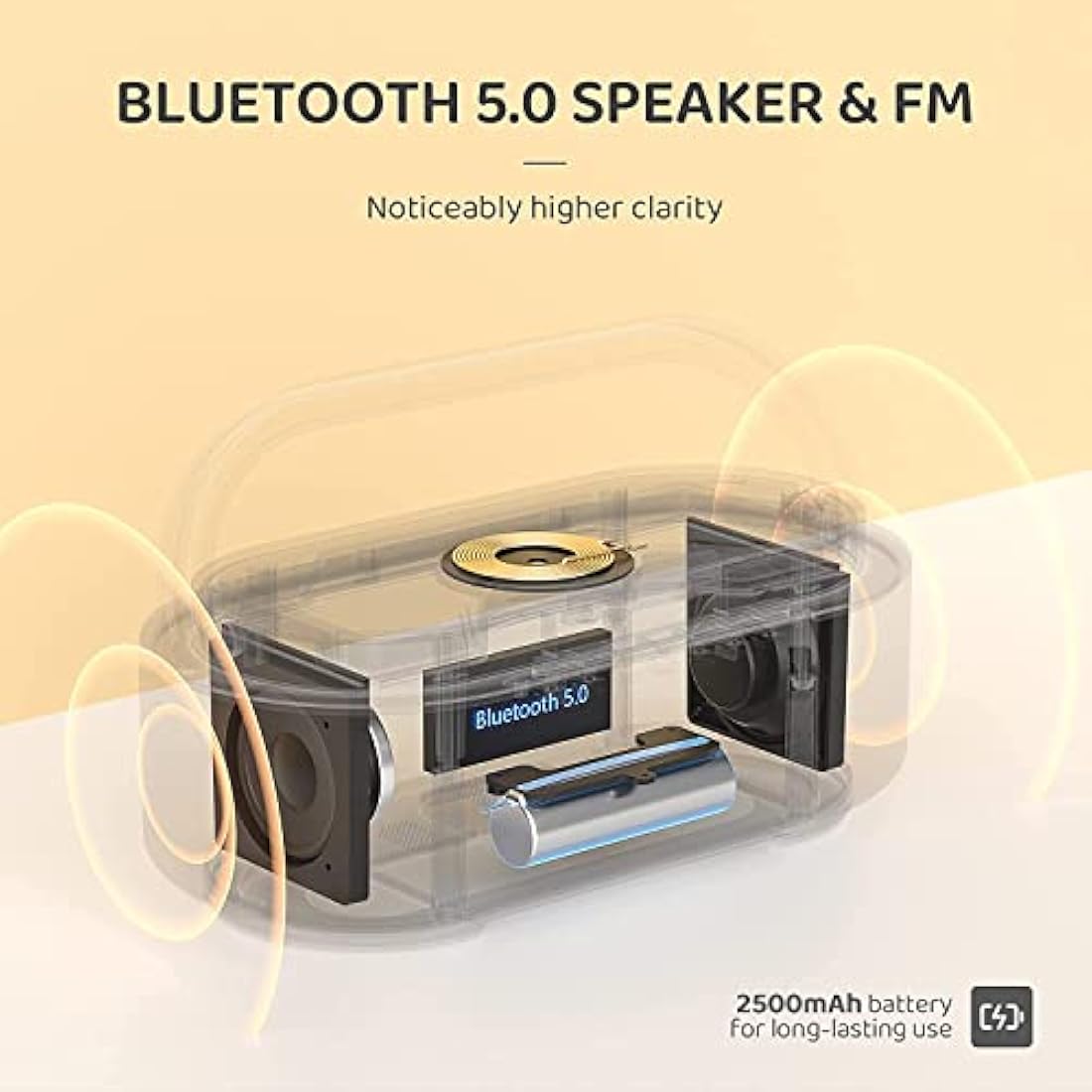 COLSUR Radio Alarm Clock Bluetooth Speaker, 15W Wireless Charger Alarm Clocks Bedside, Night Light, Loud Volume for Heavy Sleepers, Snooze, Dimmable LED Display, 2500mAh Battery