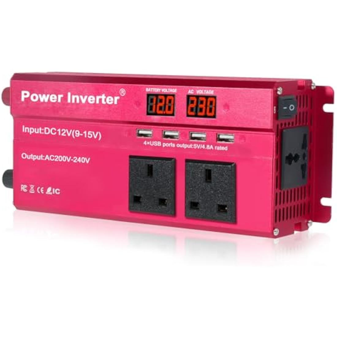 LVYUAN Power Inverter 850W/2000W DC 12V to 240V AC Car Converter with 4 USB 3 AC Sockets Car Adapter With LED Display for Travel Camping RV Truck