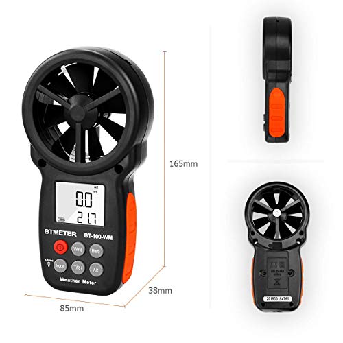 BTMETER Digital Anemometer Barometer Handheld, for Wind Speed Temperature Wind Chill Tester w/Humidity, Altitude, Barometric Pressure Meter for Climbing Drone HVAC CFM BT-100WM
