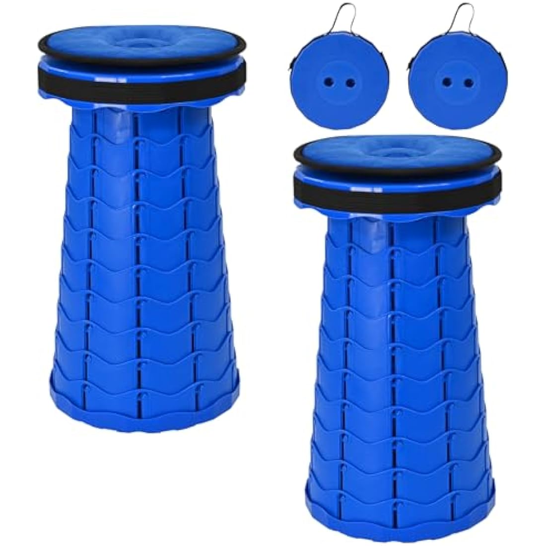 FXKS 2 Pack Folding Stool with Cushion,Retractable Portable Telescop Stool Max Load Capacity 400lbs, Lightweight Collapsible Stools for Fishing Camping Hiking Outdoor BBQ -Blue