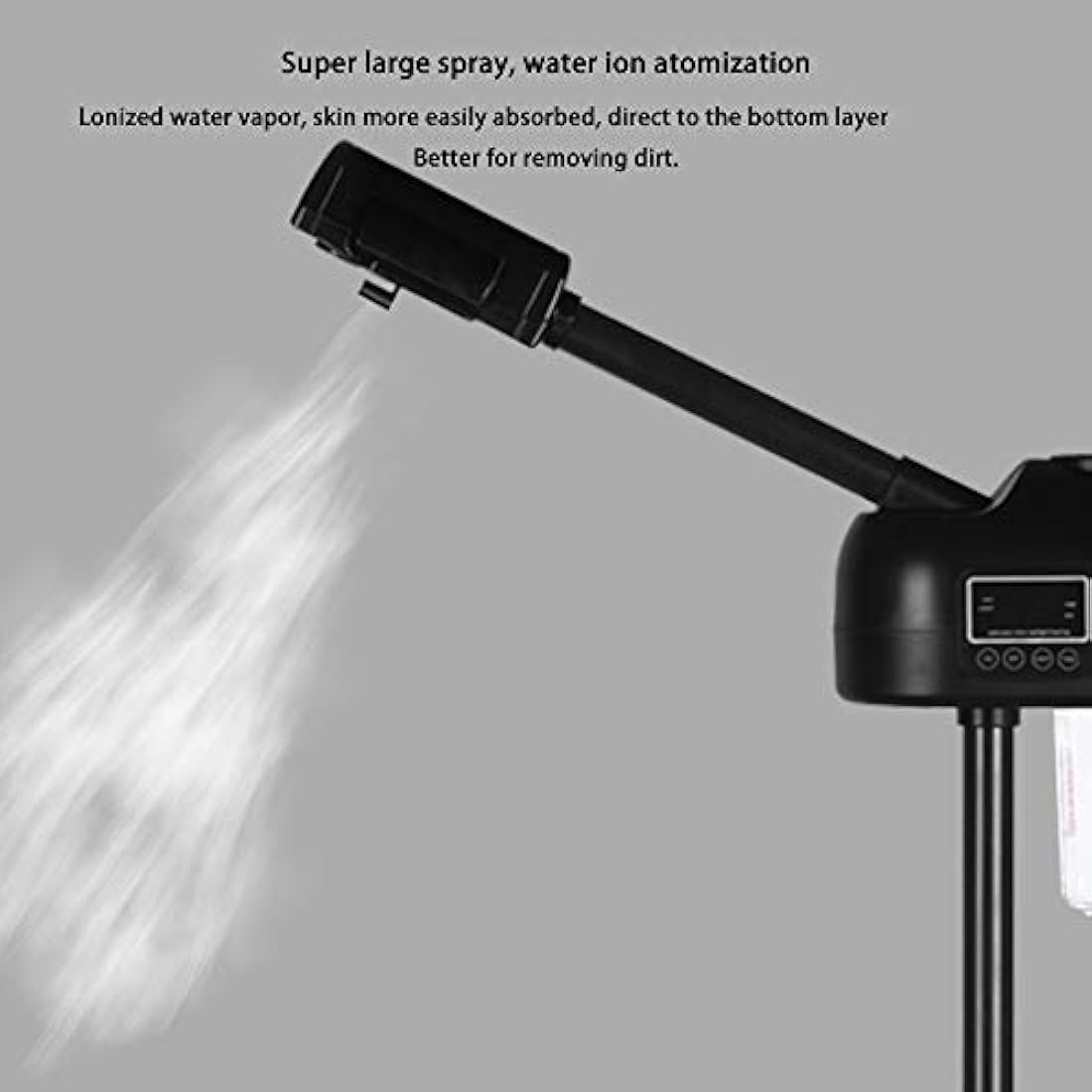 Professional Facial Steamer with LCD Screen, Timer, for Salon SPA Face Care, Height Adjustable, Black