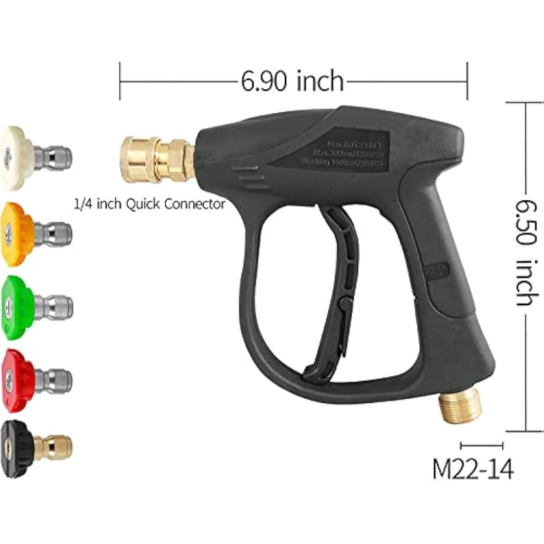 YUET High Pressure Washer Gun with 5Pcs Spray Nozzles, 4350 PSI 1/4" Quick Release Car Washer Gun, Power Short Spray Gun M22 Metric Thread for Car Cleaning Washer M22 14MM Fitting Hose (5 Tips)