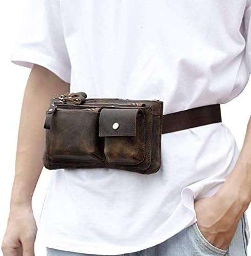 Leather Fanny Waist Bag for Men Women Outdoor Travel Sports Hiking Camping Running Hip Slim Bum Belt Pack Purse Wallet Cell Phone Shoulder Pouch