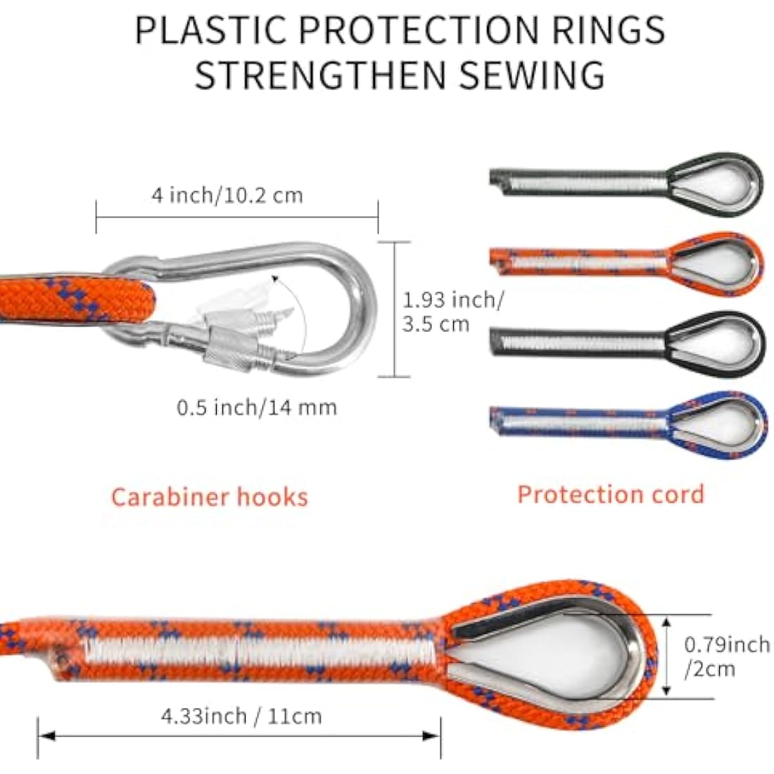 NewDoar 14KN Static Climbing Rope 8mm Accessory Cord Equipment 33FT(10M) 66FT(20M) 98FT(30M) 165FT(50M) Escape Rope with 2 Carabiners for Ice Climbing Fire Rescue Rope Safety Rope