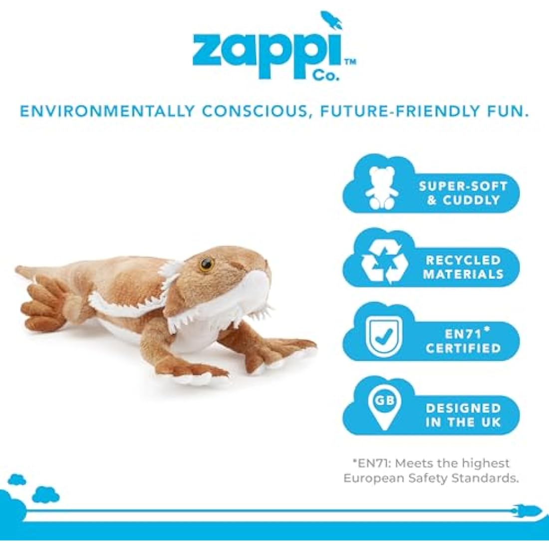Zappi Co 100% Recycled Plush Bearded Dragon Toy (34cm Length) Stuffed Soft Cuddly Eco Friendly animals Collection For New Born Child First kid