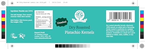 Nutural World - Dry Roasted Pistachio Kernels - Unsalted (500g)