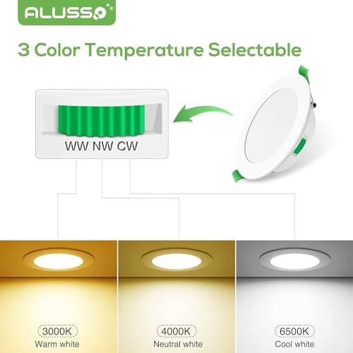 LED Recessed Ceiling Lights, 10W Dimmable Spotlights 28.7mm Ultra-Slim, 3000K Warm 4000K Neutral 6500K Cool Adjustable, Φ125-135mm Cutout, Round Downlights for Bathroom Kitchen Living Room, Pack of 6