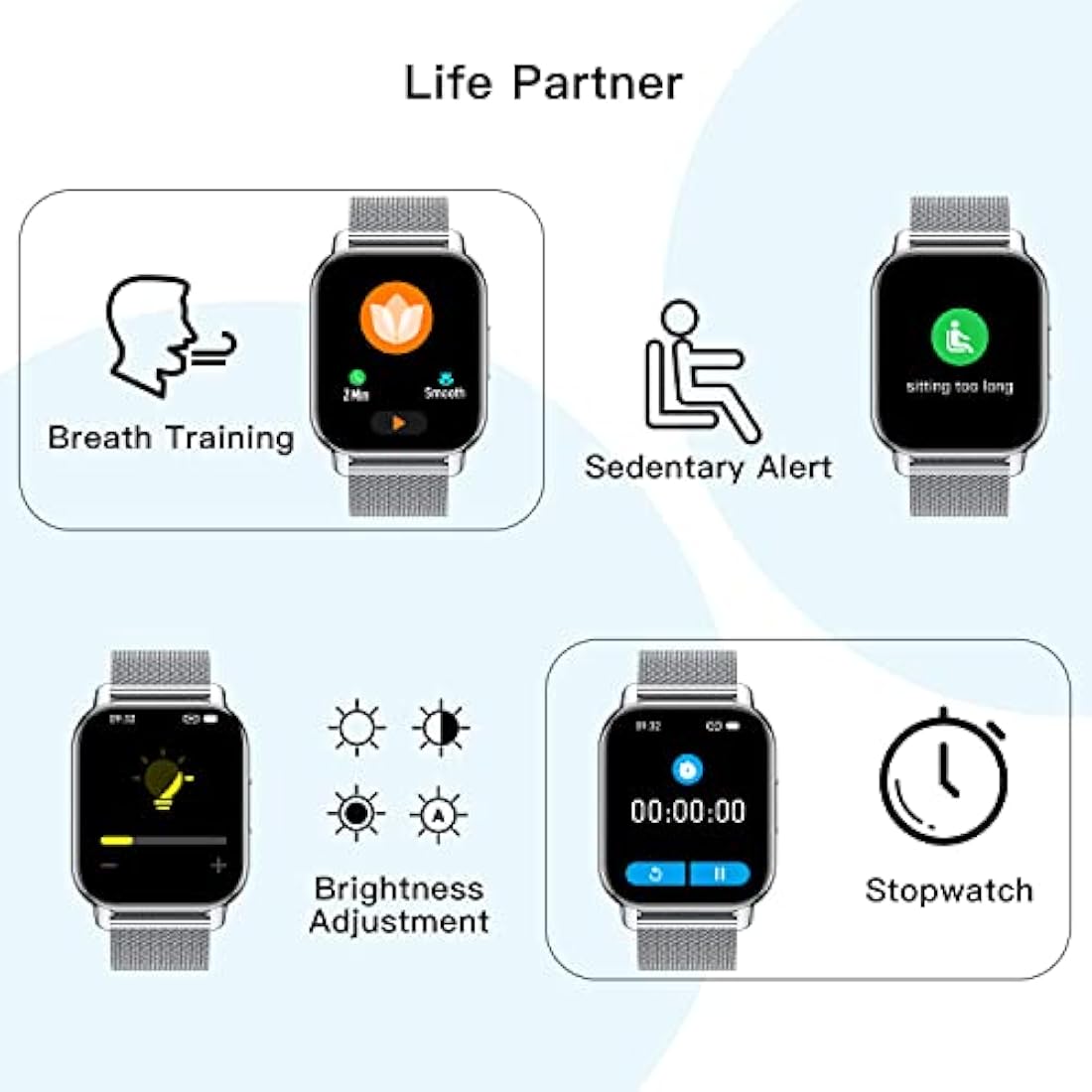 Popglory Smart Watch for Women Men Answer/Make Calls, 1.85" Smartwatch 44mm 2 Straps & Split Screen, 100+ Sports Fitness Watch with Blood Pressure/Oxygen/Heart Rate Monitor for iOS and Android