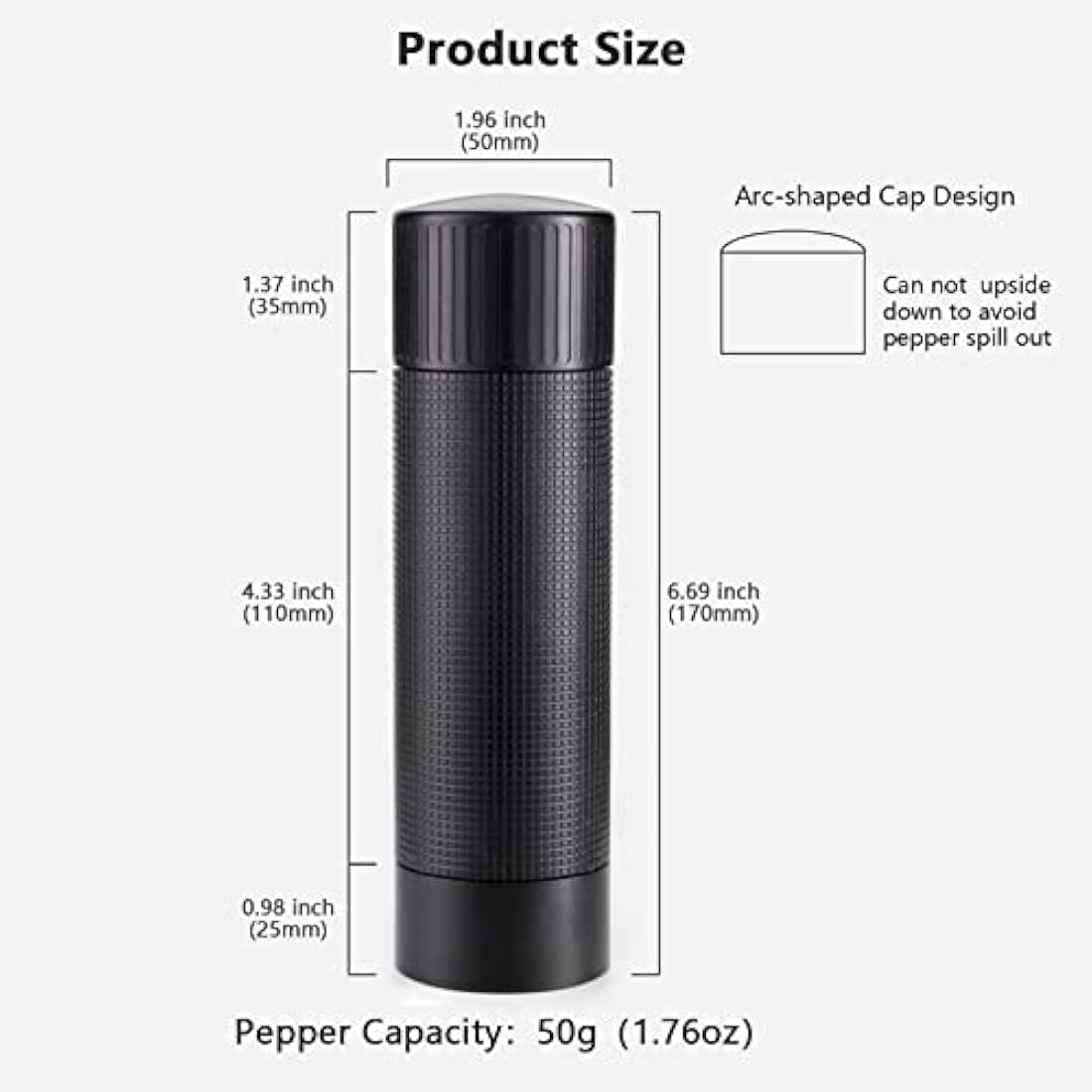 Luvan Metal Pepper Mill Grinder with 430 Stainless Steel Grinding Core, High Output Pepper Grinder from Coarse to Fine, Professional Adjustable Manual Peppers