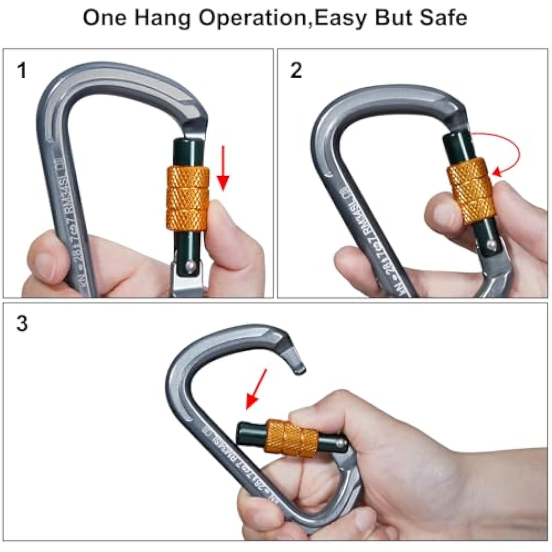 Climbing Carabiners, Auto Locking Carabiner Clips Heavy Duty for Rock Climbing, Camping, Dog Leash, Hammock, Swing, Water Bottle
