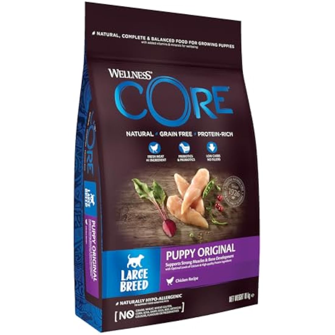 Wellness CORE Large Breed Puppy Original, 10kg, Chicken, Puppy Food Dry for Small & Medium Breed Puppies, All-Natural, Grain-Free, High Meat Content, No Added Sugar